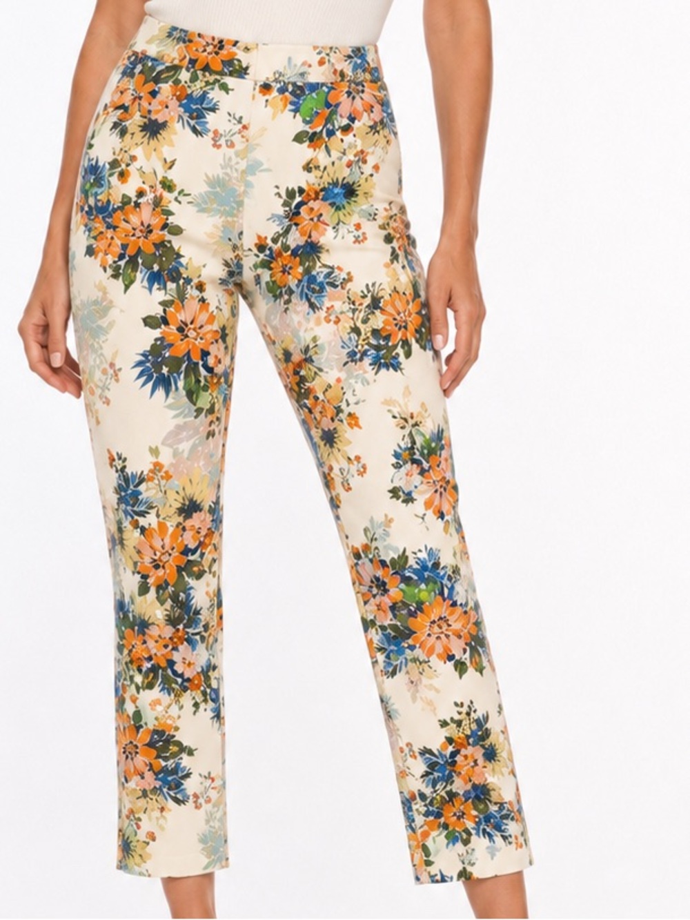 JULES & LEOPOLD Stretchy Cream Floral Cropped Pull-On Ponte Pants